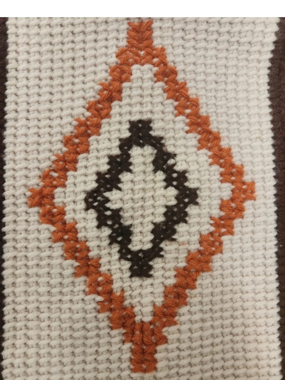 Vtg 70s Southwest Crochet Afghan Blanket Earth Tones Geo Diamond Throw 68x49